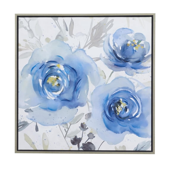 32" x 32" Floral Framed Wall Art with Silver Frame, by DecMode