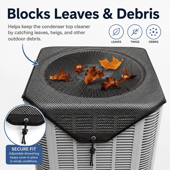 32 x 32 Inch AC Unit Top Cover, Breathable Mesh Condenser Protector with 4 Bungee Cords, Outdoor Leaf & Debris Guard