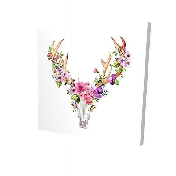 32 x 32 in. Deer Skull with Flowers-Print on Canvas