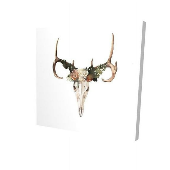 32 x 32 in. Deer Skull with Roses-Print on Canvas