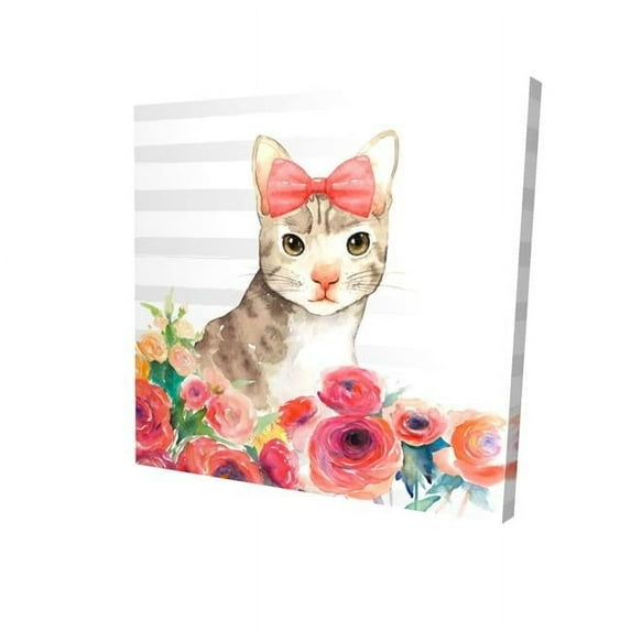 32 x 32 in. Small Cat with Flowers-Print on Canvas