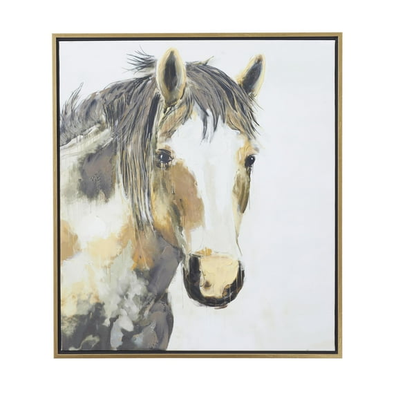 32" x 36" Horse Framed Wall Art with Gold Frame, by DecMode