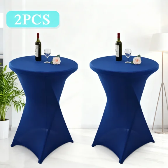 H&D 32" x 43" Stretch Spandex Cocktail Tablecloth, Fitted Round Highboy Table Cover, Black, 2-Pack