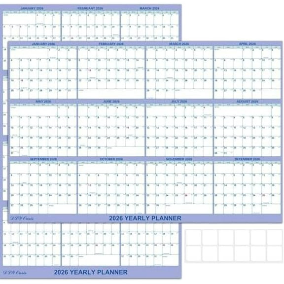 32" x 48" 2026 Wall Calendar, Folded Wet & Dry Erase Wall Calendar 12 Month, Yearly Laminated Wall Calendars, Reversible Annual Planner, Horizontal/Vertical, with Julian Dates