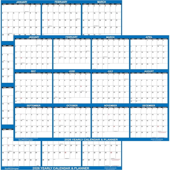 32" x 48" SwiftGlimpse 2026 Wall Erasable Large XL Wet & Dry Erase Laminated 12 Month Annual Yearly Wall Planner, Reversible, Navy