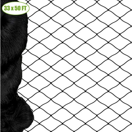 33 x 50 ft Garden Netting with 2 in Square Mesh, Reusable Bird Netting for Chicken wire Coop, FifthQuarter Nylon Poultry Net Deer Fence for Protecting Vegetables Fruit Tree from Birds Squirrel, Black