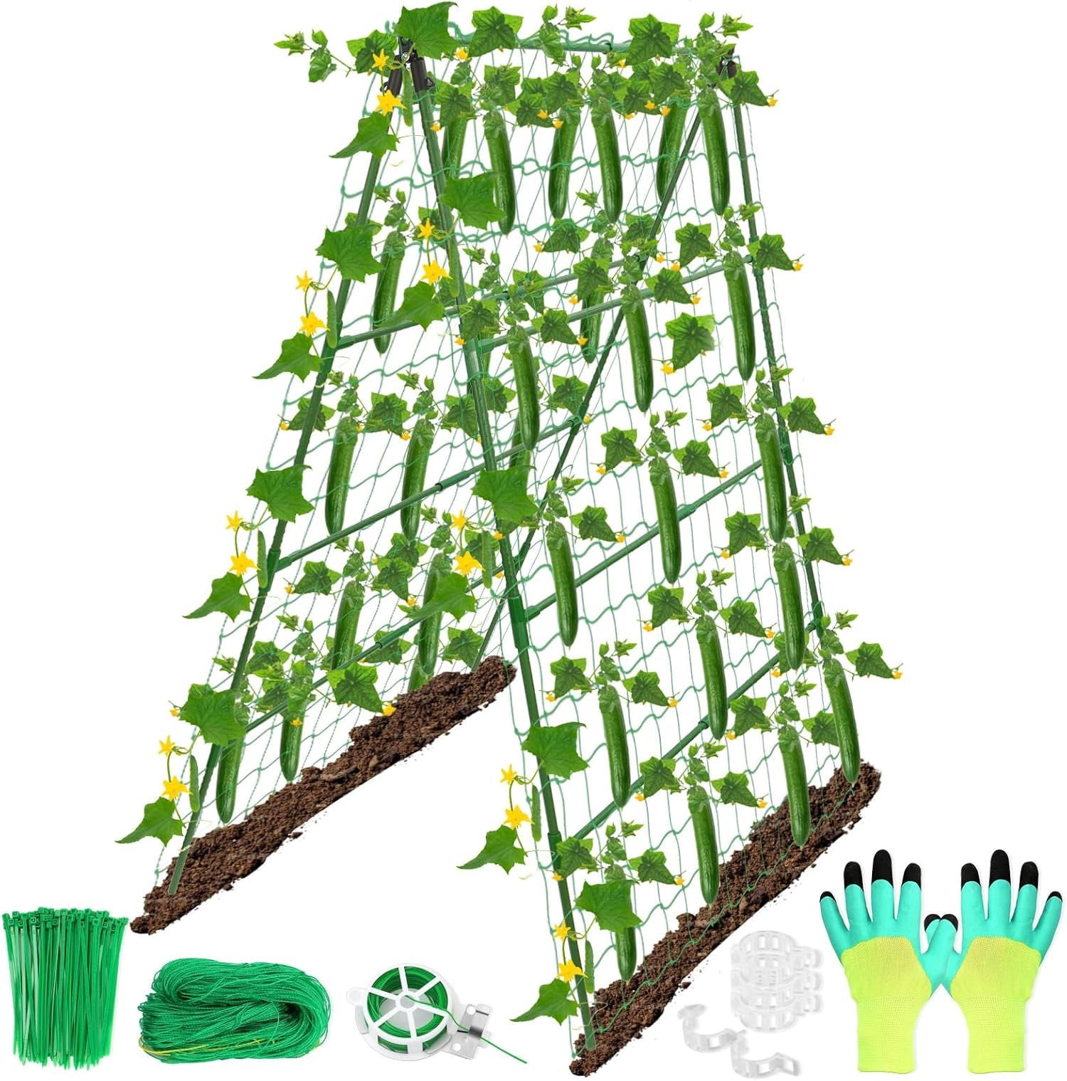 32 x 53 Inch Cucumber Trellis for Climbing  Outdoor A-Frame Garden Trellis for Raised Bed Detachable Sturdy Garden  Support Trellis for Small  Vegetable Flower Grape with Climbing Net