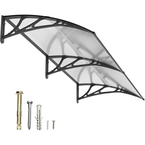 32"x 60" Porch Awnings Black Bracket & Transparent Hollow Panel Rain Cover for Balcony