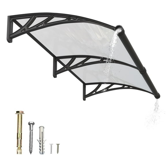32"x60" Guansu Window & Door Awning Canopy - Polycarbonate Sheet & ABS Bracket, Built-in Drainage Channel, Sun/Rain/Wind Protection for Patio/Garden