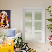 32" x 78" Bifold Doors for Opening, 3-lite Tempered Frosted Glass Closet Folding Doors with Hardware kit Included, Easy Assembly, White