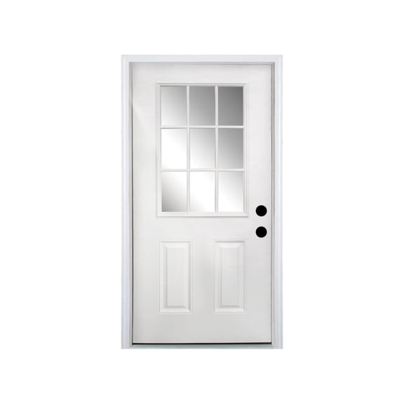 Dnrnaw 32 x 80 Fiberglass Entry Door with Frame, 9 Lite Low-E Glass, White Oak Grain Front Door, Left Hand Inswing