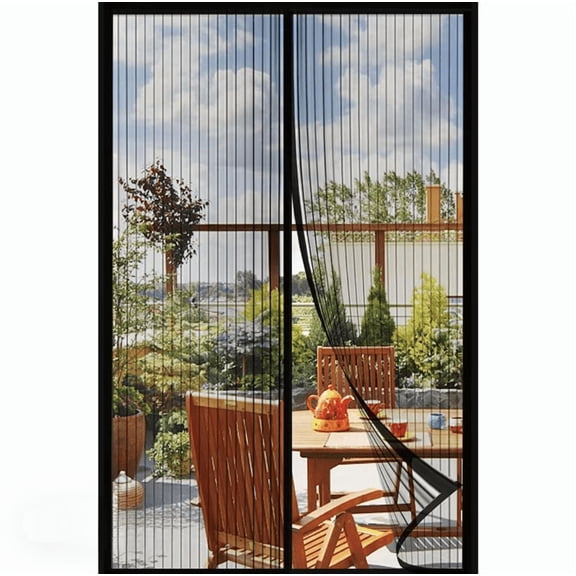 32 x 80 Inch Self Sealing Mesh Partition Curtain, Heavy Duty Hands Free Mesh Screen Door, Durable Bug Proof Mesh Curtain Keep Insects Out, Black Breathable Mesh Partition for Home Patio Bedroom Kitch