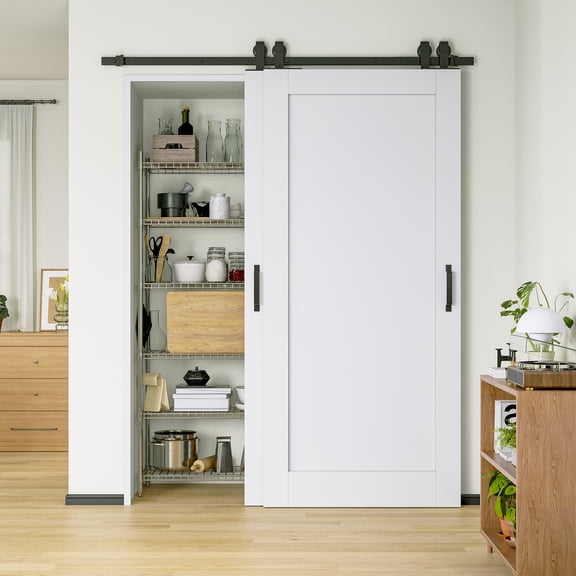 64" x 80" Bypass Barn Door-White Primed Solid Core Sliding Barn Door With Installation Hardware Kit/No Assembly Required