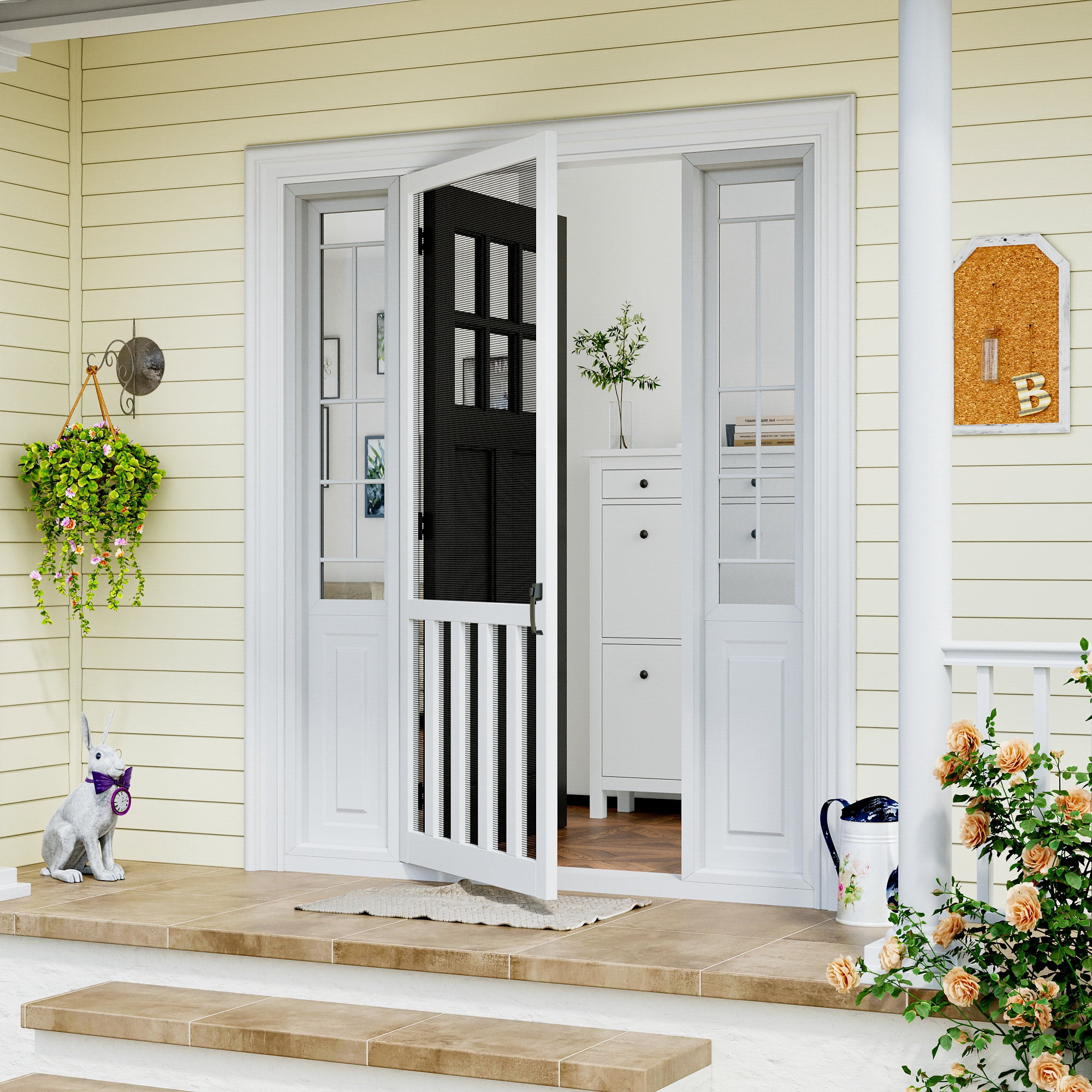 32" x 80" Screen Door Exterior Door Front Door Pine Wood Paintable Anti