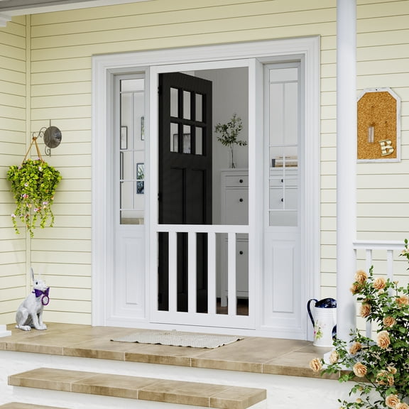 32" x 80" Screen Door Exterior Door Front Door Pine Wood Paintable Anti Insect Animal Kid Friendly Slab Door Only