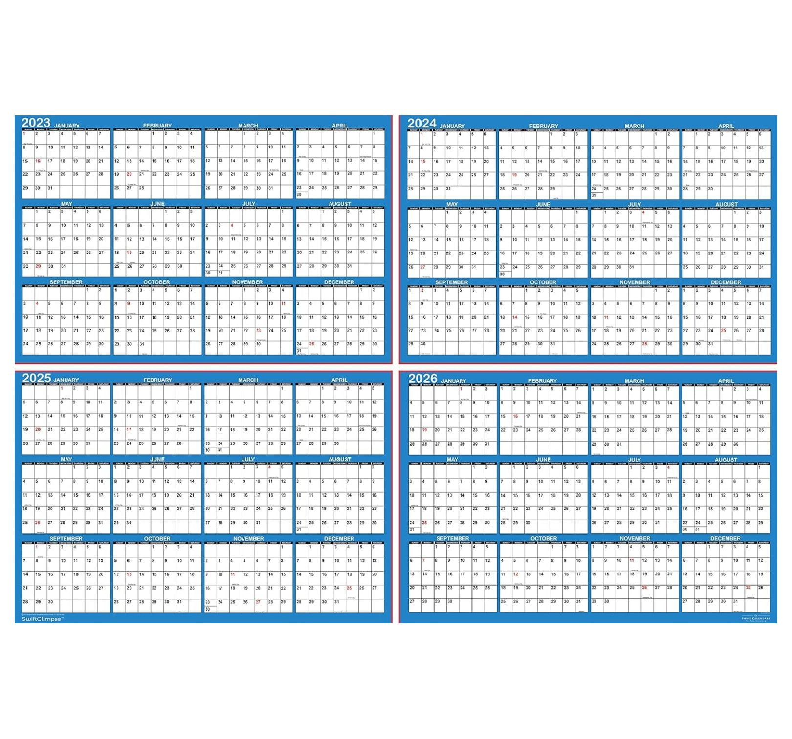 32" x " SwiftGlimpse 2023 2024 2025 2026 Quick Reference Wall Calendar