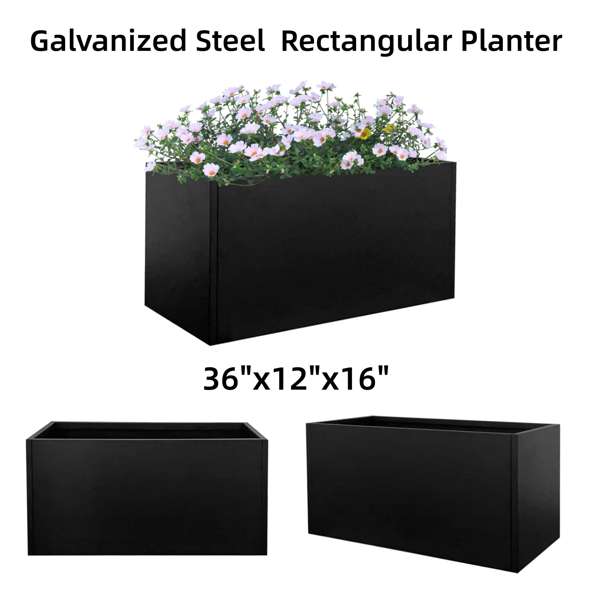 plastic rectangular pots for plants Outsunny 28" Tall Planters, Set of 3 Plastic Flower Pots with Marble Finish and Drainage Holes, Stackable Taper Planters, Black