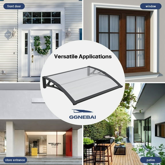 32"x120" Window Awning Door Canopy, ABS Bracket & Polycarbonate Hollow Sunboard, Brown & Black Outdoor Rain Snow UV Protection Cover for Front Door, Window, Patio, Balcony