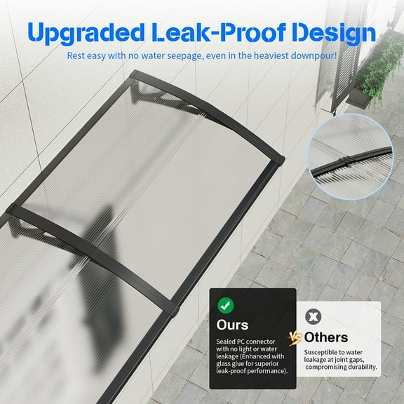 32"x120" Window Awning Door Canopy, ABS Bracket & Polycarbonate Hollow Sunboard, Brown & Black Outdoor Rain Snow UV Protection Cover for Front Door, Window, Patio, Balcony