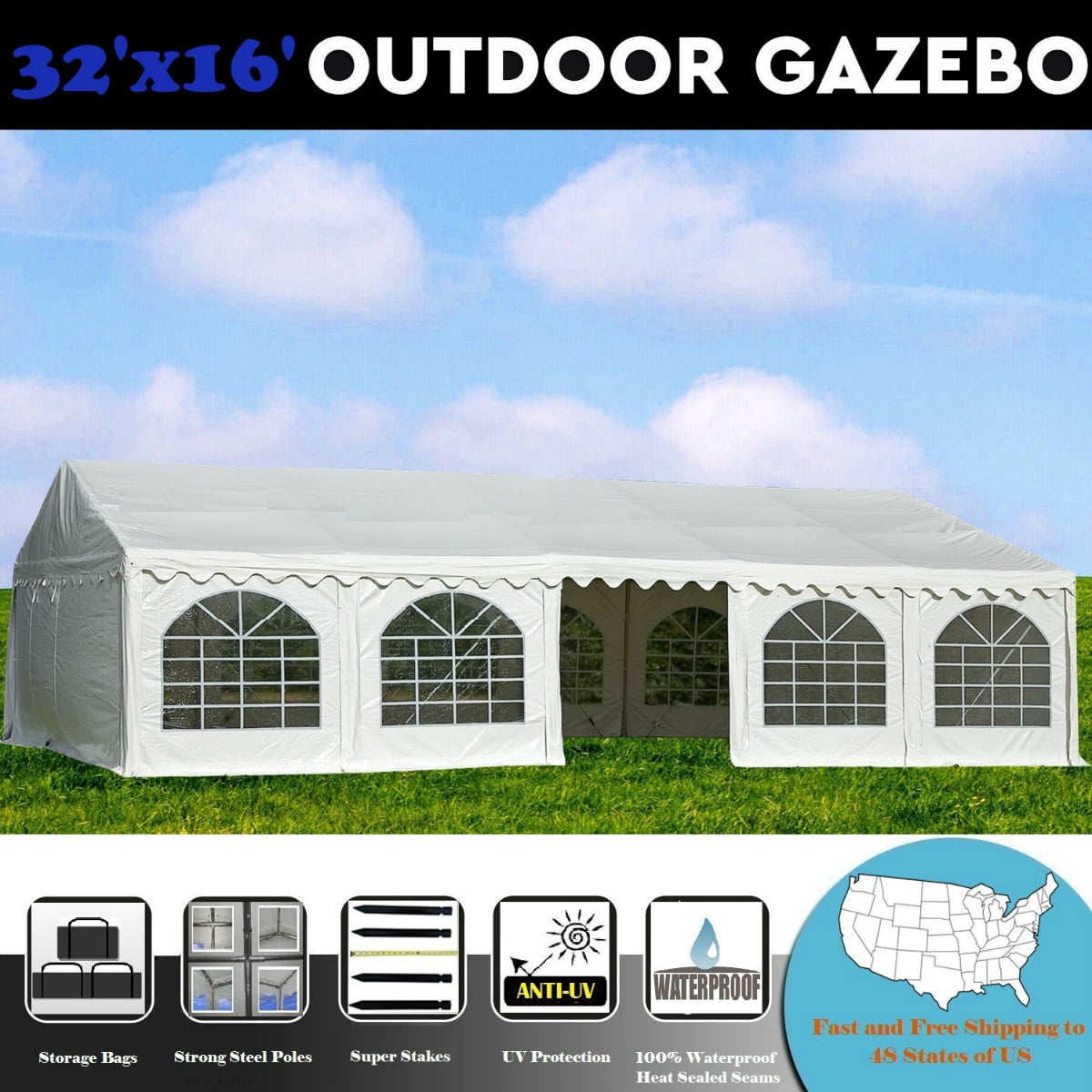 32'x16' PVC White Tent - Heavy Duty Wedding Party Tent Canopy Carport - By DELTA Canopies
