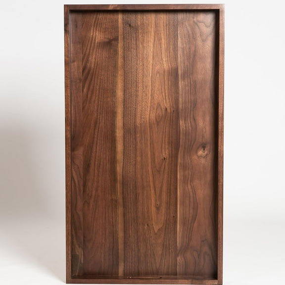 32"x18" XXL Wooden Ottoman Tray with Handle FSC Natural Handmade Rectangle Black Walnut Serving Tray Vintage Decorative Platters for Oversized Ottoman Kitchen