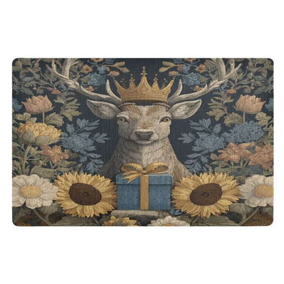 32"x20" Door Mat Mat Absorbent & Non-Slip Entryway Rug Washable Floor Mat Beautiful Deer Wearing A Crown