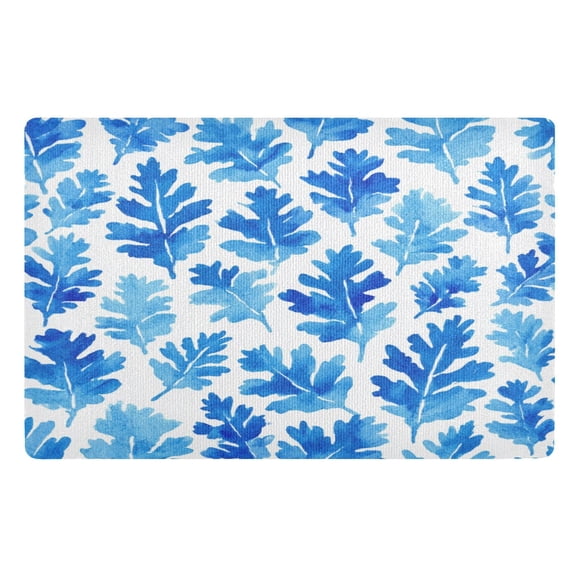 32"x20" Door Mat Mat Absorbent & Non-Slip Entryway Rug Washable Floor Mat Blue Oak Leaf Pattern