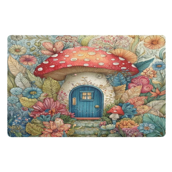 32"x20" Door Mat Mat Absorbent & Non-Slip Entryway Rug Washable Floor Mat Cute Mushroom House