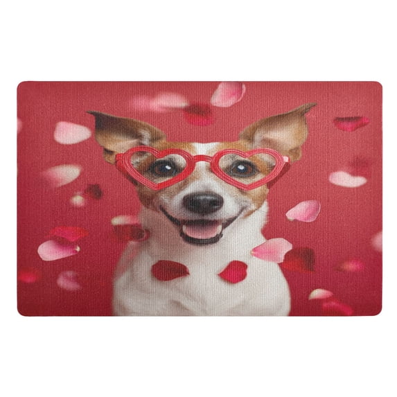 32"x20" Door Mat Mat Absorbent & Non-Slip Entryway Rug Washable Floor Mat Dog with Heart-shaped Glasses
