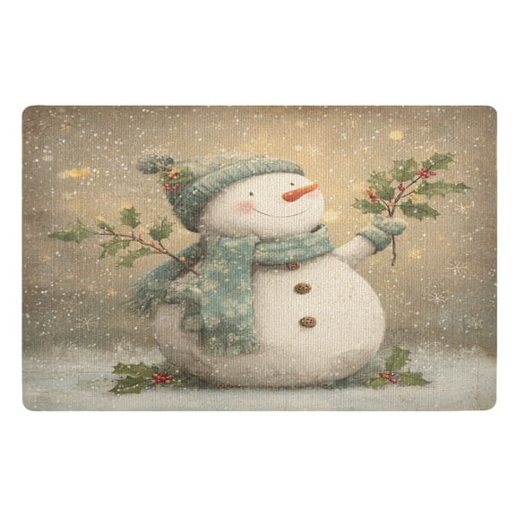 32"x20" Door Mat Mat Absorbent & Non-Slip Entryway Rug Washable Floor Mat Light Green Smiling Snowman