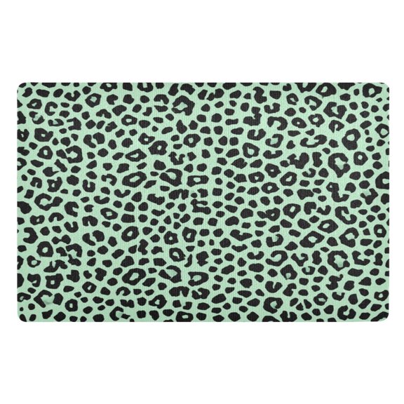 32"x20" Door Mat Mat Absorbent & Non-Slip Entryway Rug Washable Floor Mat Mint Green Leopard Print