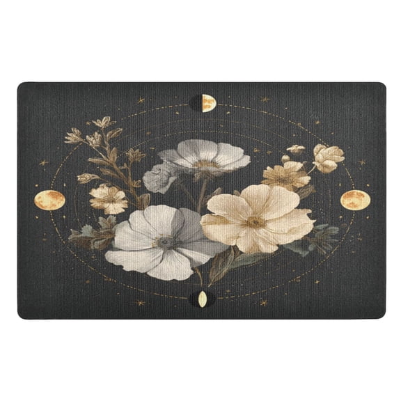 32"x20" Door Mat Mat Absorbent & Non-Slip Entryway Rug Washable Floor Mat Moon Phases with Flowers and Stars
