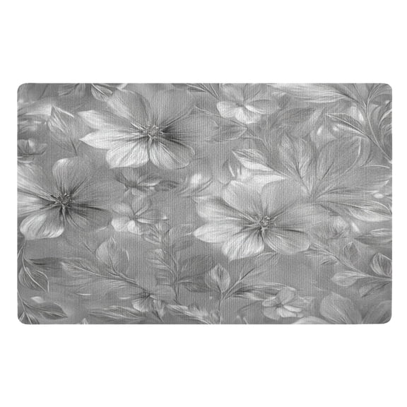 32"x20" Door Mat Mat Absorbent & Non-Slip Entryway Rug Washable Floor Mat Silver Metal Flower Pattern