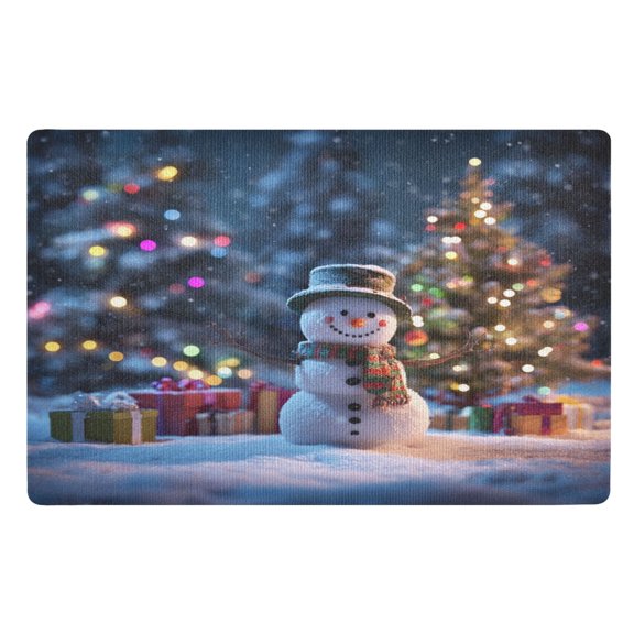 32"x20" Door Mat Mat Absorbent & Non-Slip Entryway Rug Washable Floor Mat Snowman Next To Christmas Tree