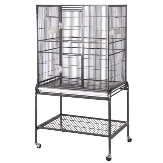 32"x21" Flight Cage & Stand with Double Front Door- Platinum