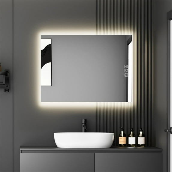 32" x 24" LED Bathroom Mirror Bright Backlight, 5 Mins Defog, Full HD Reflected Wall Mounted Vanity Mirror, 3 Colors Stepless Dimmable, CRI90+, Memory Function, Anti-Fog