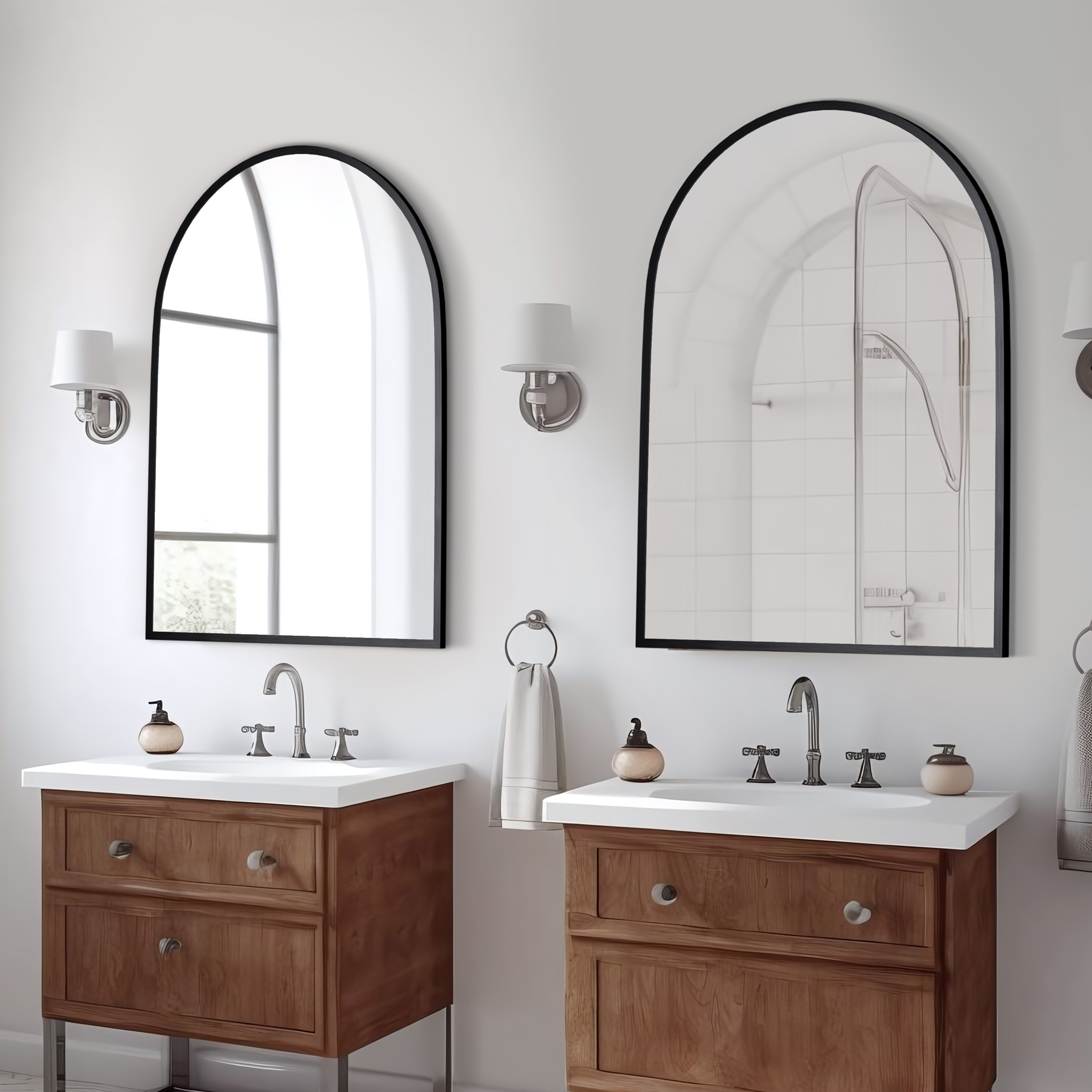 32"x24" Modern Arched Aluminum Alloy Frame Wall Mirror Wall Mounted Mirror,Black