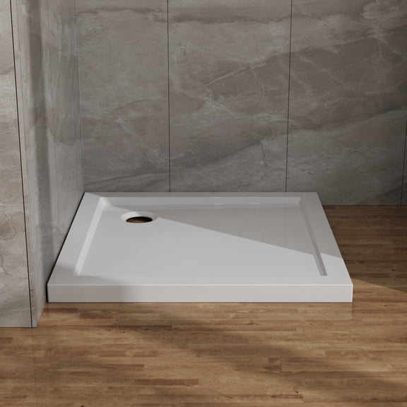 32"x32" Shower Base, Corner Drain, White, Non-Slip, No Threshold, Acrylic