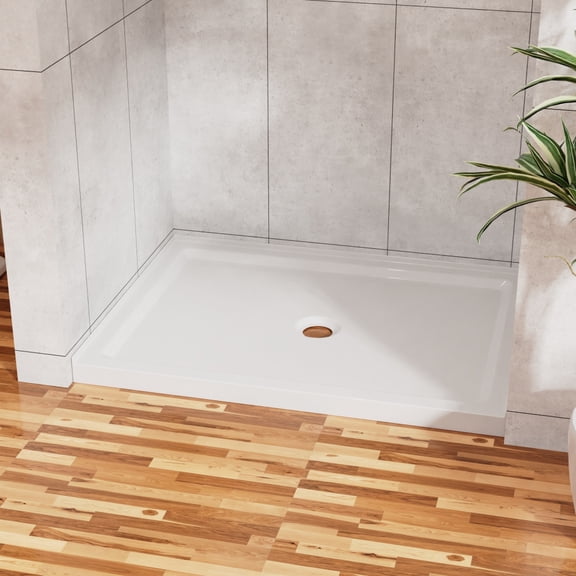 32"x48" Shower Base, Center Drain, White, Non-Slip Acrylic, Single Threshold