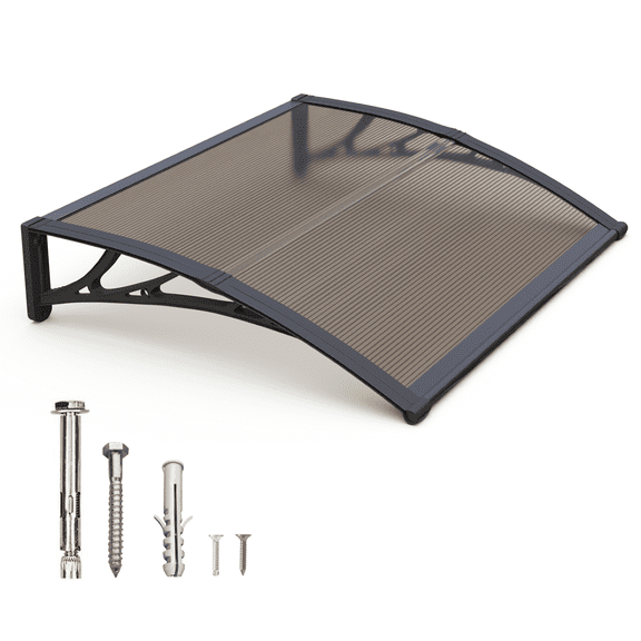 32"x48" Window Awnings Door Canopy Brown Polycarbonate Cover Black Bracket Rain Shelter