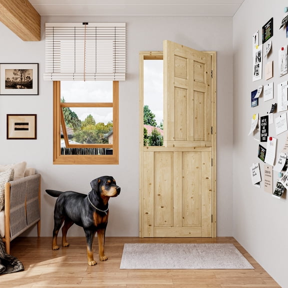 32''x80''Qucik Assemble Jamb, Not Prehung, Unfinished Dutch Door, 6 Panel Split Single Door Slab With Latch and hardware kit
