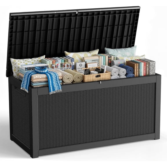 320 Gallon Outdoor Storage Box,Large Waterproof UV Resistant Deck Box,Lockable Storage Container for Patio Furniture Cushions Garden Tools and Pool Accessories(Black)