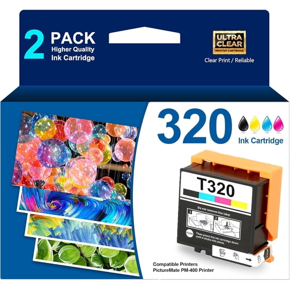 320 Ink Cartridge High Yield 320 T320 320XL Ink Combo 2 Pack Compatible with PictureMate PM-400 PM 400 Photo Printer,Black Cyan Magenta Yellow