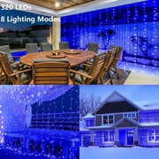 320 LED 9.8FT × 9.8FT Window Curtain String Light, 8 Modes, Wedding String Lights Decorations for Christmas Party Home Bedroom, Blue