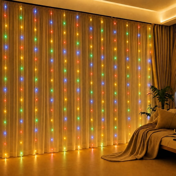 320 LED Curtain Lights, 9.8 x 9.8 ft Fairy String Lights with 8 Modes, Connectable Christmas Lights for Bedroom, Dorm, Wedding Backdrop Decor, Multi-Color