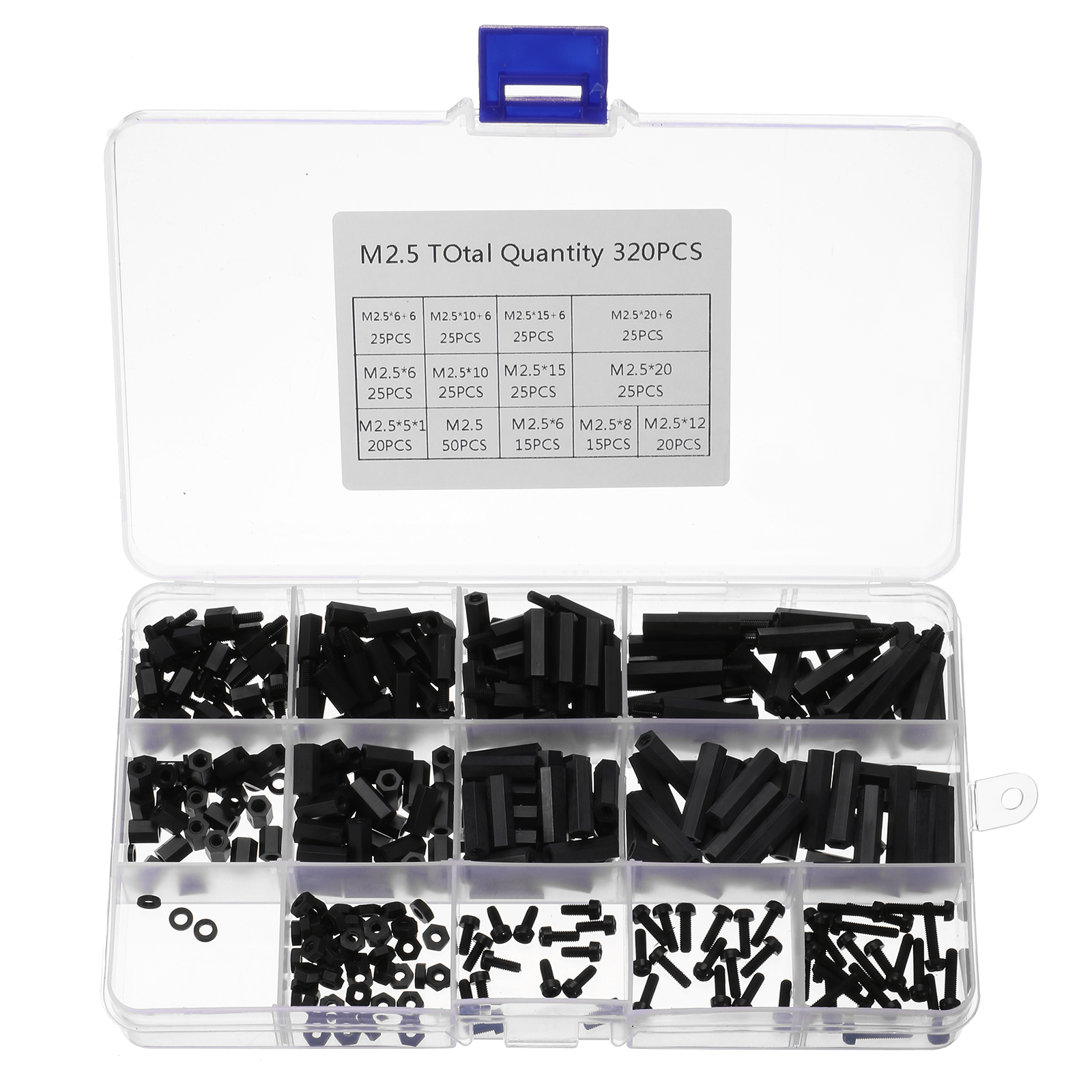 320 Pack M2.5 Male Female Nylon Hex Spacer Standoffs Screws Nuts