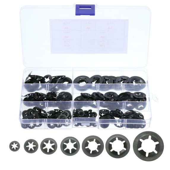 320 Packs Internal Tooth Star Lock Washers Set M3 M4 M5 M6 M8 M10 M12, 65Mn Steel Starlock Push Nuts