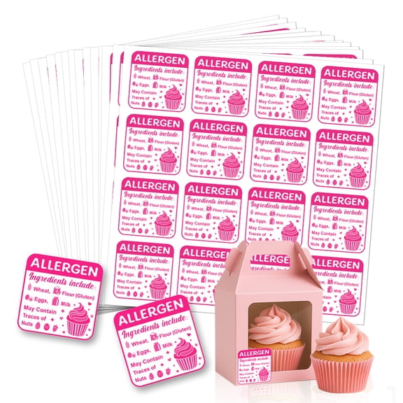 320 Pcs Allergen Warning Stickers Food Allergy Alert Labels Pink Allergen Labels Square Waterproof Label