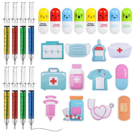 320 Pcs Colorful Syringe Pens Set, Includes 40 Syringe Pens, 40 Retractable Pens, 240 Nurse Adhesive Notes, Nursing Supplies, Lab Tech Presents for Nurses, Doctors