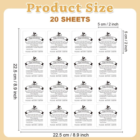 320 Pcs Egg Carton Labels 2 Inch Square Egg Handling Sticker PET Adhesive Egg Packaging Sticker for Box Container Carton Farm Supplies